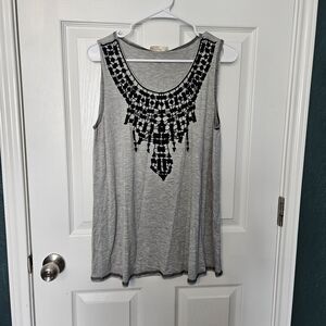 Twenty Second Gray Tank Top with Black Geometric Design